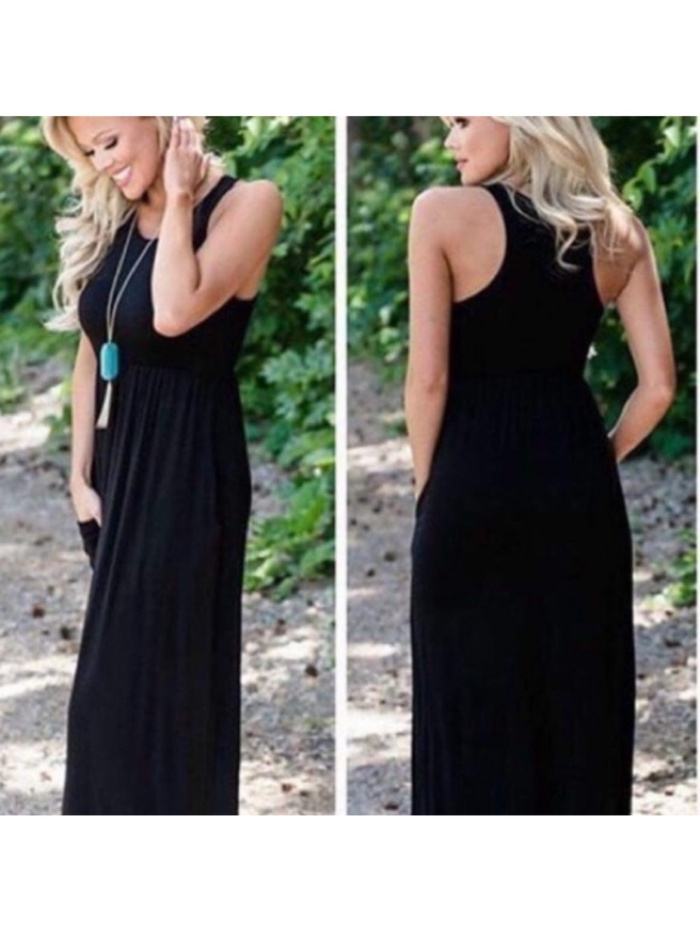 Women’s Black Sleeveless Maxi Dress with Pockets - Picture 5 of 5